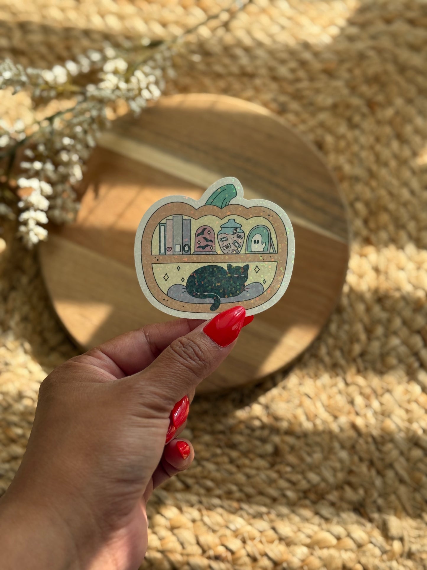 Pumpkin Bookshelf Holographic Sticker