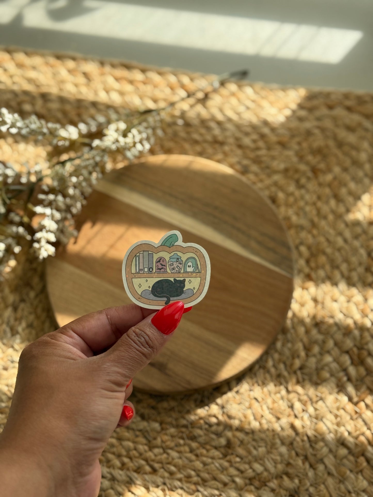 Pumpkin Bookshelf Holographic Sticker