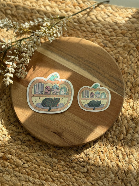 Pumpkin Bookshelf Holographic Sticker