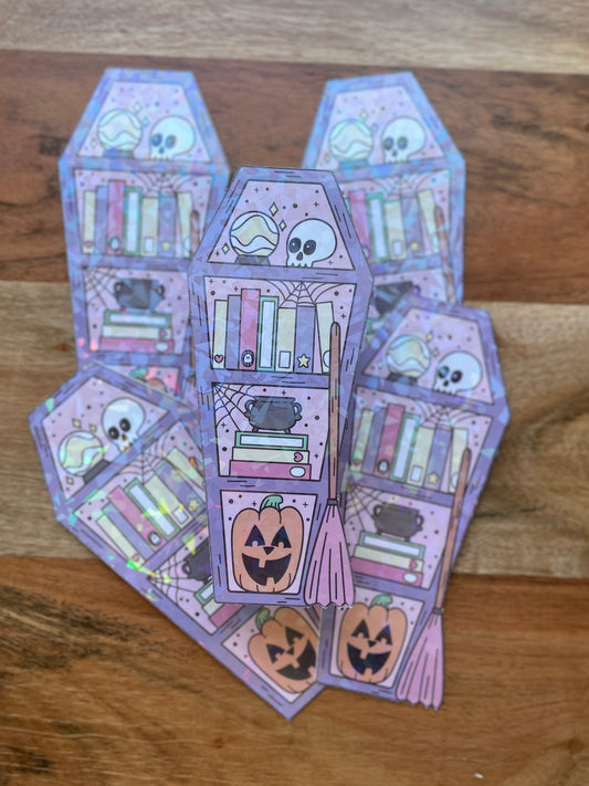 Spooky Bookshelf Coffin Bookmark (Holographic)